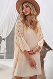 Apricot White T Shirt Dress V Neck Lace Shoulder Beach Dress LC421346-18