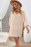 Apricot White T Shirt Dress V Neck Lace Shoulder Beach Dress LC421346-18