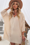 Apricot White T Shirt Dress V Neck Lace Shoulder Beach Dress LC421346-18