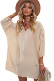 Apricot White T Shirt Dress V Neck Lace Shoulder Beach Dress LC421346-18