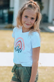 TZ25186-1-S, TZ25186-1-M, TZ25186-1-L, TZ25186-1-XL, TZ25186-1-XXL, White Kids Mini Rainbow Print Crew Neck T Shirt Matching Outfit