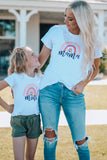 TZ25186-1-S, TZ25186-1-M, TZ25186-1-L, TZ25186-1-XL, TZ25186-1-XXL, White Kids Mini Rainbow Print Crew Neck T Shirt Matching Outfit