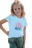 TZ25186-1-S, TZ25186-1-M, TZ25186-1-L, TZ25186-1-XL, TZ25186-1-XXL, White Kids Mini Rainbow Print Crew Neck T Shirt Matching Outfit