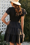 Black White Ruffle Dress Smocked Flowy Mini Dress for Women LC2210934-2