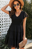 Black White Ruffle Dress Smocked Flowy Mini Dress for Women LC2210934-2