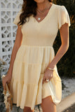 Beige White Ruffle Dress Smocked Flowy Mini Dress for Women LC2210934-15