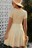 Beige White Ruffle Dress Smocked Flowy Mini Dress for Women LC2210934-15