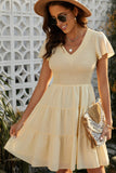 Beige White Ruffle Dress Smocked Flowy Mini Dress for Women LC2210934-15