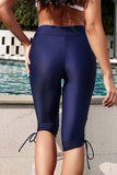 LC410790-5XXXL, LC410790-5XXL, LC410790-5XL, LC410790-5L, LC410790-5M, LC410790-5S, LC410790-5-XS, Blue Womens Plus Size Rash Guard Capris Boardshort Long Swim Shorts with Side Drawstring