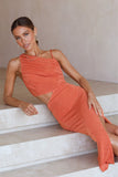 Orange Ladies One Shoulder Cut Out Side Split Sleeveless Maxi Dress LC616236-14