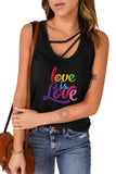 LC2566508-2-S, LC2566508-2-M, LC2566508-2-L, LC2566508-2-XL, LC2566508-2-2XL, Black Pride Tank Tops Shirt Love is Love Women Rainbow Graphic Tee Strappy Casual Sleeveless Tops