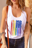 LC2566532-1-S, LC2566532-1-M, LC2566532-1-L, LC2566532-1-XL, LC2566532-1-2XL, White Women's Vintage Rainbow Flag Print Workout Tank Top LGBTQ Gifts