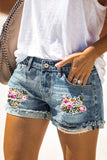 Sky Blue Womens Ripped Denim Shorts Floral Leopard Mid Rise Distressed Shorts LC7831047-4