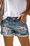 Sky Blue Womens Ripped Denim Shorts Floral Leopard Mid Rise Distressed Shorts LC7831047-4