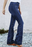 Blue High Waisted Elastic Waist Flare Jeans Bell Bottom for Women LC78866-5