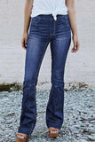 Blue High Waisted Elastic Waist Flare Jeans Bell Bottom for Women LC78866-5