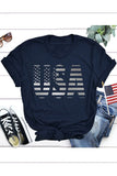 Blue USA Graphic Tee 4th of July Patriotic America T-Shirt for Women LC25216384-5