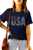 Blue USA Graphic Tee 4th of July Patriotic America T-Shirt for Women LC25216384-5