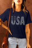 Blue USA Graphic Tee 4th of July Patriotic America T-Shirt for Women LC25216384-5