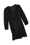 Black Ruched Sexy Dress Flounce V Neck Bodycon Mini Dress LC2211387-2
