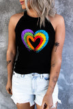 LC2566534-2-S, LC2566534-2-M, LC2566534-2-L, LC2566534-2-XL, LC2566534-2-2XL, Black Pride Shirt Women Rainbow Summer Sleeveless Shirt Vest Top Heart Print Tank Top