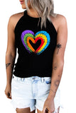 LC2566534-2-S, LC2566534-2-M, LC2566534-2-L, LC2566534-2-XL, LC2566534-2-2XL, Black Pride Shirt Women Rainbow Summer Sleeveless Shirt Vest Top Heart Print Tank Top