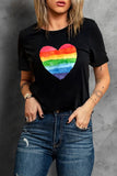 LC25216370-2-S, LC25216370-2-M, LC25216370-2-L, LC25216370-2-XL, LC25216370-2-2XL, Black Pride Shirt Women Rainbow Graphic Tshirts Rainbow Heart LGBTQ Print Tee Tops