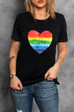 LC25216370-2-S, LC25216370-2-M, LC25216370-2-L, LC25216370-2-XL, LC25216370-2-2XL, Black Pride Shirt Women Rainbow Graphic Tshirts Rainbow Heart LGBTQ Print Tee Tops
