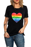 LC25216370-2-S, LC25216370-2-M, LC25216370-2-L, LC25216370-2-XL, LC25216370-2-2XL, Black Pride Shirt Women Rainbow Graphic Tshirts Rainbow Heart LGBTQ Print Tee Tops