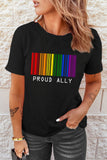 LC25216371-2-S, LC25216371-2-M, LC25216371-2-L, LC25216371-2-XL, LC25216371-2-2XL, Black Proud Ally Rainbow Bar Code Print T Shirt LGBT Equality Casual Summer Shirt