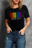 LC25216371-2-S, LC25216371-2-M, LC25216371-2-L, LC25216371-2-XL, LC25216371-2-2XL, Black Proud Ally Rainbow Bar Code Print T Shirt LGBT Equality Casual Summer Shirt