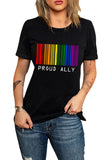 LC25216371-2-S, LC25216371-2-M, LC25216371-2-L, LC25216371-2-XL, LC25216371-2-2XL, Black Proud Ally Rainbow Bar Code Print T Shirt LGBT Equality Casual Summer Shirt