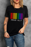 LC25216371-2-S, LC25216371-2-M, LC25216371-2-L, LC25216371-2-XL, LC25216371-2-2XL, Black Proud Ally Rainbow Bar Code Print T Shirt LGBT Equality Casual Summer Shirt