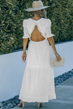 White Ladies Lace Crochet Dress Open Back Ruffled Maxi Dress for Summer LC619183-1