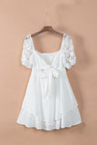 White White Puff Sleeve Dress Square Neck Lace Ruffle A Line Mini Dress  LC2211141-1