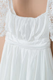 White White Puff Sleeve Dress Square Neck Lace Ruffle A Line Mini Dress  LC2211141-1