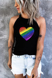 LC2566535-2-S, LC2566535-2-M, LC2566535-2-L, LC2566535-2-XL, LC2566535-2-2XL, Black Womens LGBT Rainbow Heart Print Tank Top Summer Casual Sleeveless Shirt