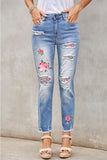 Sky Blue Casual Floral Skull Print Jean For Women LC787685-204