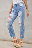 Sky Blue Casual Floral Skull Print Jean For Women LC787685-204