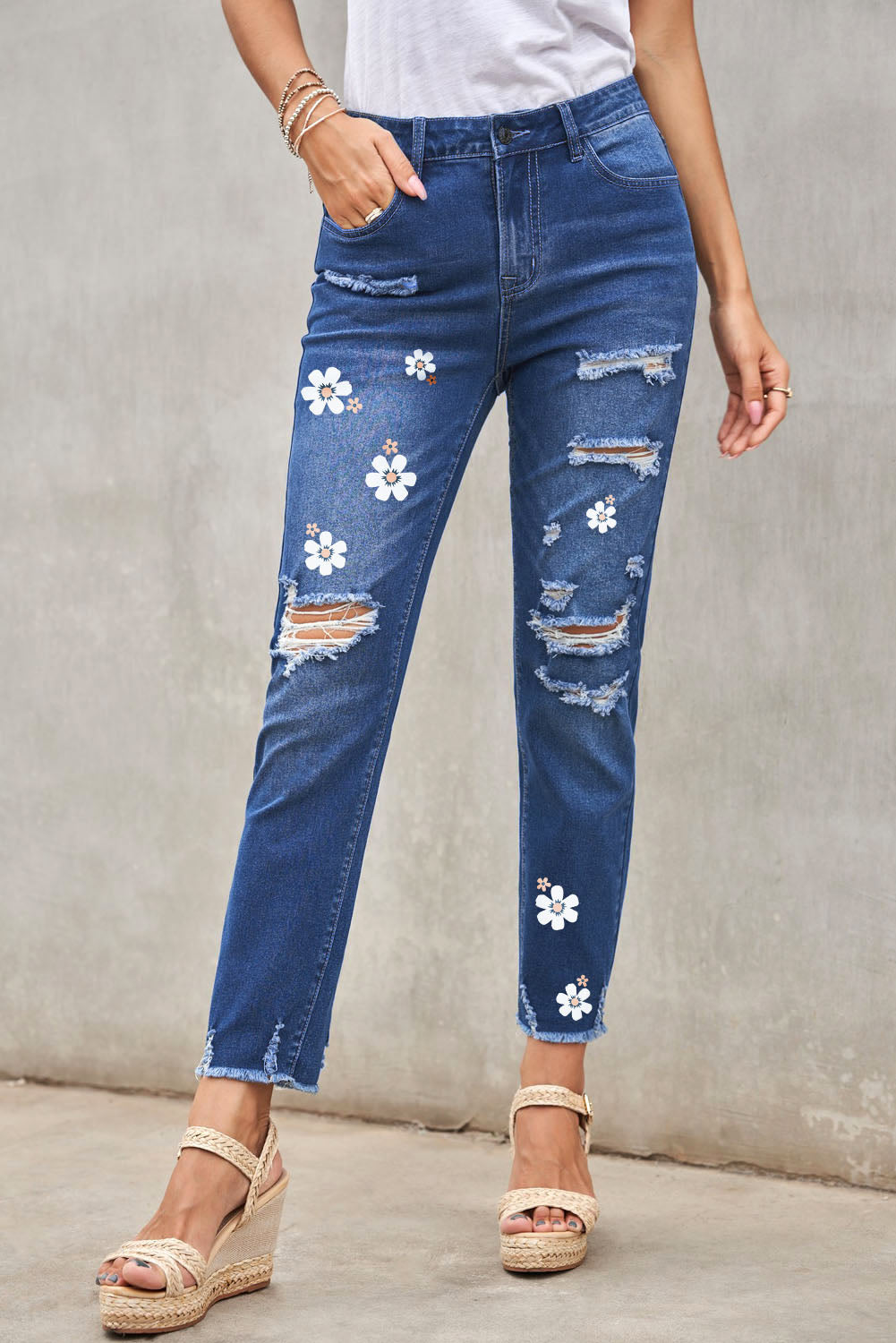 Blue Casual Floral Skull Print Jean For Women LC787685-5