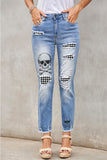 Sky Blue Casual Floral Skull Print Jean For Women LC787685-104