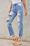 Sky Blue Casual Floral Skull Print Jean For Women LC787685-104
