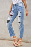 Sky Blue Casual Floral Skull Print Jean For Women LC787685-4