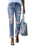 Sky Blue Casual Floral Skull Print Jean For Women LC787685-204