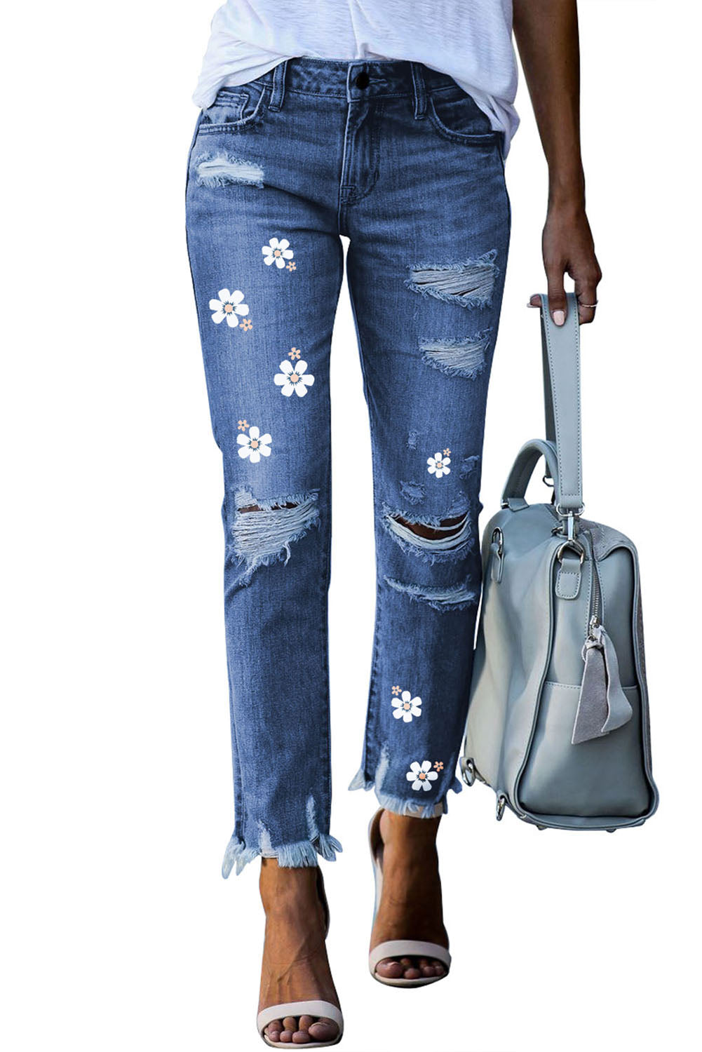 Blue Casual Floral Skull Print Jean For Women LC787685-5