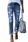 Blue Casual Floral Skull Print Jean For Women LC787685-5