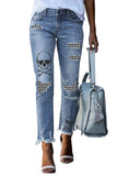 Sky Blue Casual Floral Skull Print Jean For Women LC787685-104