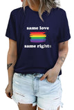 LC25216431-5-S, LC25216431-5-M, LC25216431-5-L, LC25216431-5-XL, LC25216431-5-2XL, Blue Same Love Same Rights Rainbow Print Short Sleeve T Shirt Print LGBT Equality Shirts