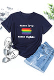 LC25216431-5-S, LC25216431-5-M, LC25216431-5-L, LC25216431-5-XL, LC25216431-5-2XL, Blue Same Love Same Rights Rainbow Print Short Sleeve T Shirt Print LGBT Equality Shirts