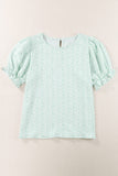 LC25114337-9-S, LC25114337-9-M, LC25114337-9-L, LC25114337-9-XL, LC25114337-9-2XL, Green Women's Puff Sleeve T-Shirts Casual Floral Smocked Blouse